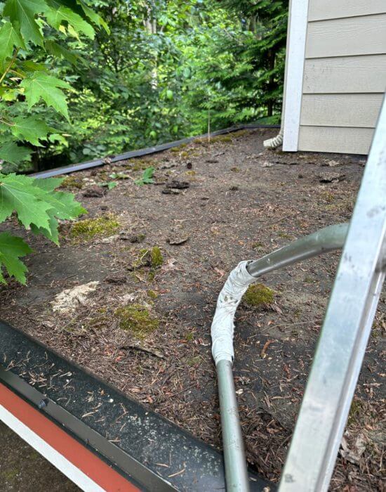 The roof and gutter before cleaning at Woodinville, WA