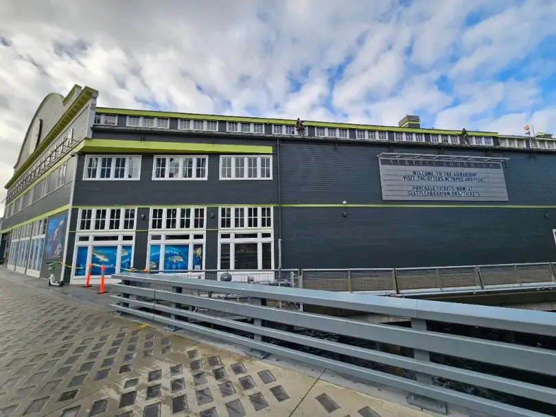 Commercial gutter replacement on the Seattle Aquarium by High Point Gutter
